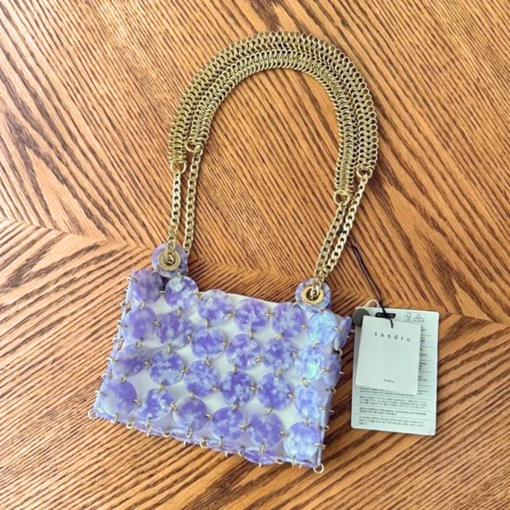 SANDRO Pastille Marbled Resin Embellished Chainmail Shoulder Bag - Lilac